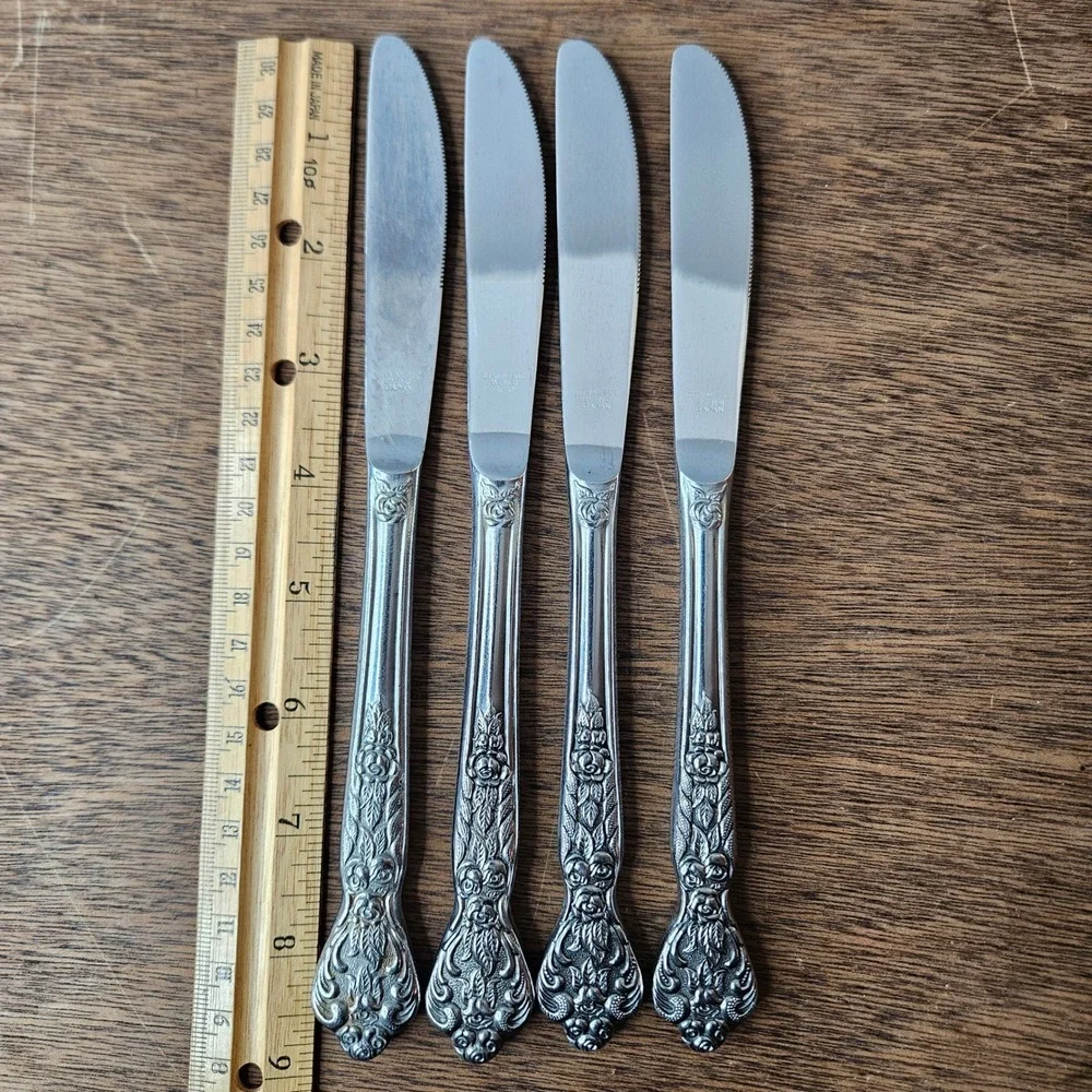 MSI Versailles Stainless Japan Dinner Knives Set of‎ 4 Serrated Floral Rose 9